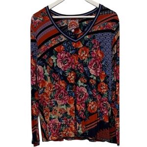 Johnny Was Multicolor Floral Long Sleeve Top